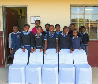 15 06 08 grade 7 girls with 5 of the finished chair bags b