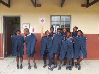 Grade seven girls with the finished pants b